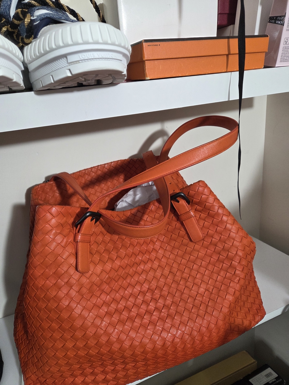 Orange Woven Leather Tote Bag - Unbranded